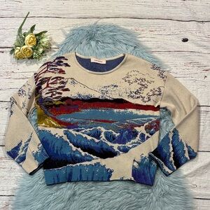 Anthropologie Aldomartins Eden Snow Mountain Whirlpool Graphic Sweater